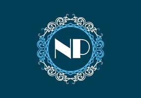 NP initial letter in vintage circle frame vector