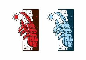 Red and blue color skeleton tattoo illustration vector