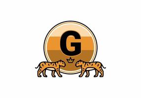Two tiger line art with G initial letter vector
