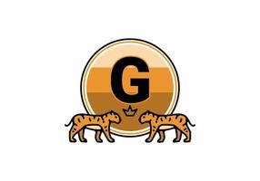 Two tiger line art with G initial letter vector