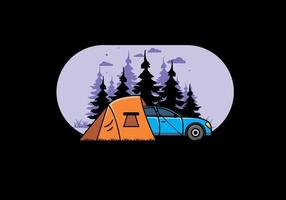 camping nocturno con ilustración de coche vector