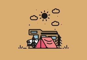 Simple camper van camping illustration vector