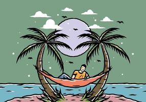 Relax on hammock on the beach illustration vector