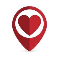 Red map pointer with heart icon. Vector illustration.