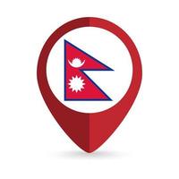 Map pointer with contry Nepal. Nepal flag. Vector illustration.