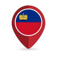 Map pointer with country Liechtenstein. Liechtenstein flag. Vector illustration.