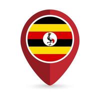 Map pointer with contry Uganda. Uganda flag. Vector illustration.