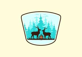 Couple deer and bonfire illustration vector