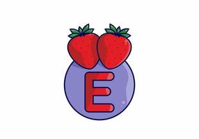 Red strawberry with E initial letter vector