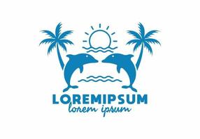 arte de línea de playa de delfines gemelos con texto de lorem ipsum vector