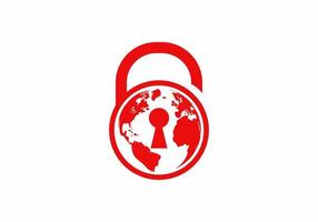 Red globe and padlock vector