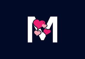 White pink color of M initial letter with love symbol vector