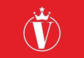 White red V initial letter with crown logo vector