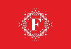 Red white of F initial letter in classic frame vector