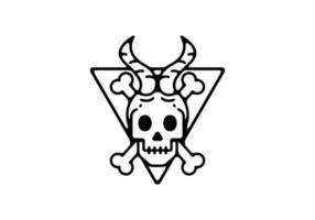 Skull with horn and bone line art illustration vector