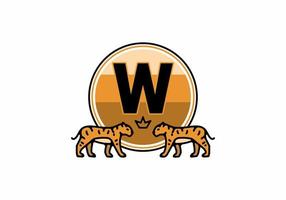 Two tiger line art with W initial letter vector