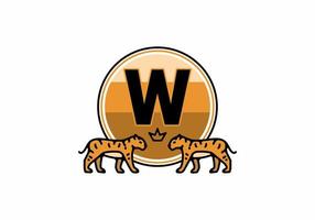 Two tiger line art with W initial letter vector