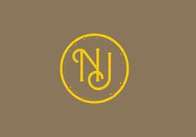 Vintage style of NJ initial letter