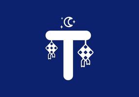 White blue color of T initial letter in ramadan theme
