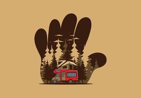 Car roof camping in the jungle illustration vector