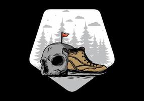 Outdoor boots and skull illustration vector