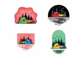 Night camping with car illustration vector