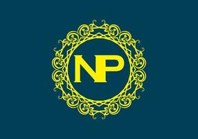 NP initial letter in vintage circle frame vector