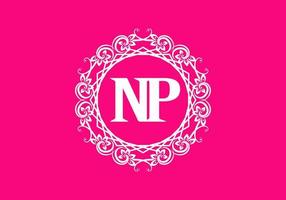 NP initial letter in vintage circle frame vector