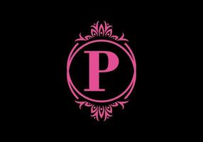 Pink black of P initial letter in classic frame vector