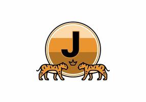 Two tiger line art with J initial letter vector