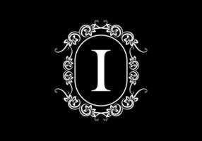 Black initial I letter in classic frame vector