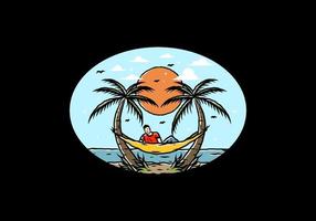 Relax on hammock on the beach illustration vector