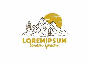 Mountain line art drawing with lorem ipsum text vector