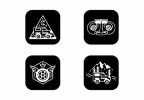 White and black icon of car badge set vector
