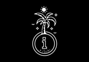 White black line art illustration of coconut tree in the beach with I initial letter vector