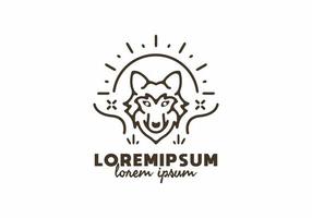 arte lineal de cabeza y sol de lobo con texto de lorem ipsum vector