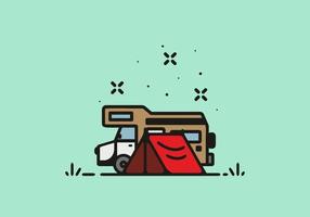 Simple camper van camping illustration vector