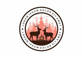 Couple deer and bonfire illustration vector