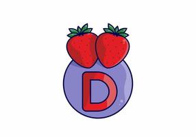 Red strawberry with D initial letter vector