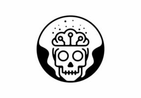 Skeleton head with brain line art vector