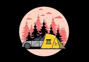 camping nocturno con ilustración de coche vector