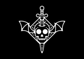 White on black color of skeleton head with wings vector