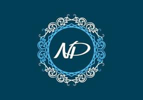 NP initial letter in vintage circle frame vector