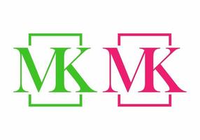 Pink and green color of MK initial letter text vector