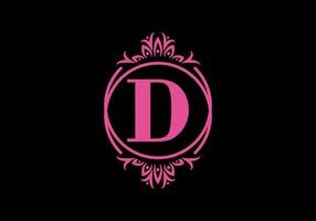 Pink black of D initial letter in classic frame vector