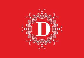 Red white of D initial letter in classic frame vector