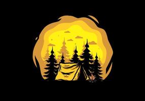 Midnight camping with bonfire illustration vector