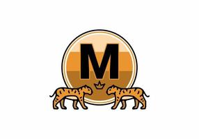 Two tiger line art with M initial letter vector