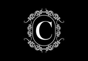 Black initial C letter in classic frame vector