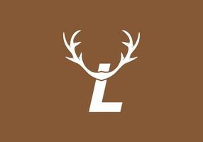 White brown color of L initial letter with deer horn vector